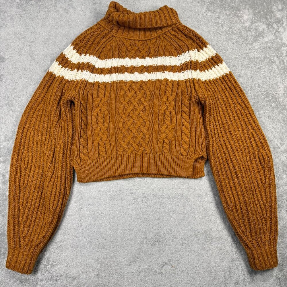 Anthropologie Maeve Turtleneck Balloon Sleeve Bow Sweater Cable Knit Preppy Sz S - Picture 5 of 10